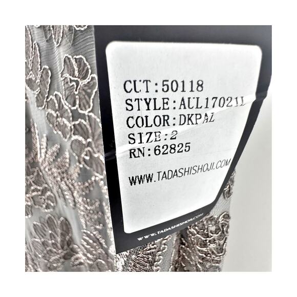 Tadashi Shoji Illusion Neck Lace Gown Embroidered Dark Pearl Size 2 NWT - Picture 8 of 12